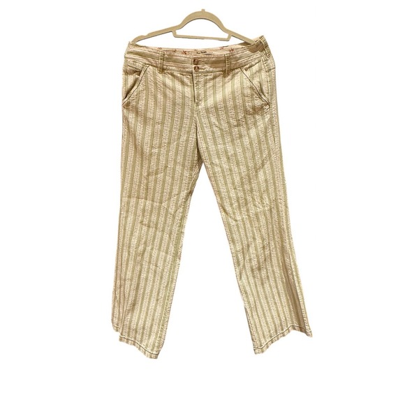 Free People Pants Womens 8 Green Cream Seersucker Striped Trousers Wide Leg - Picture 1 of 5